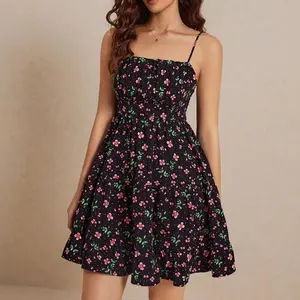 Women's Casual Floral Print Spaghetti Strap Wrap Dress