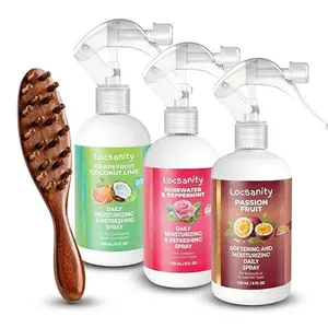 Loc Moisturizing Bundle - Locsanity 4-Piece Daily Care Kit with Rosewater Peppermint, Passion Fruit & Grapefruit Sprays Plus Sandalwood Brush for Locs Dreadlocks Sisterlocks