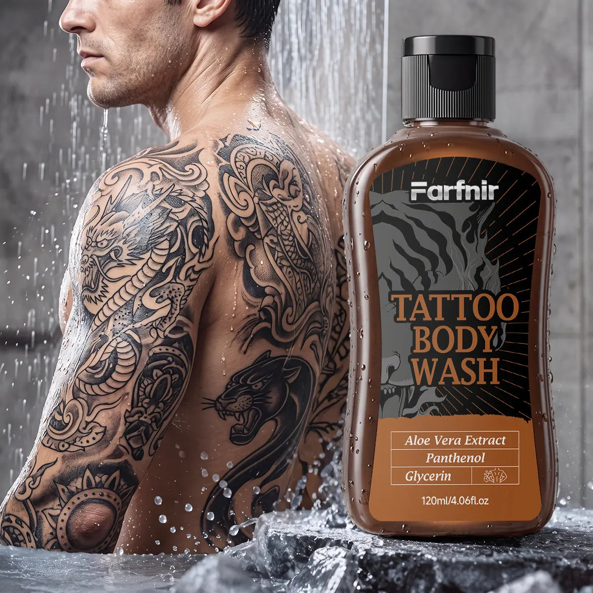 Tattoo Body Wash 120ml/4.06fl.oz, Gentle Body Cleanser for Tattooed Skin, Daily Cleansing Wash Helps Remove Dirt and Excess Oil While Maintaining Skin Moisture, Lightweight Fresh Texture for All Skin Types