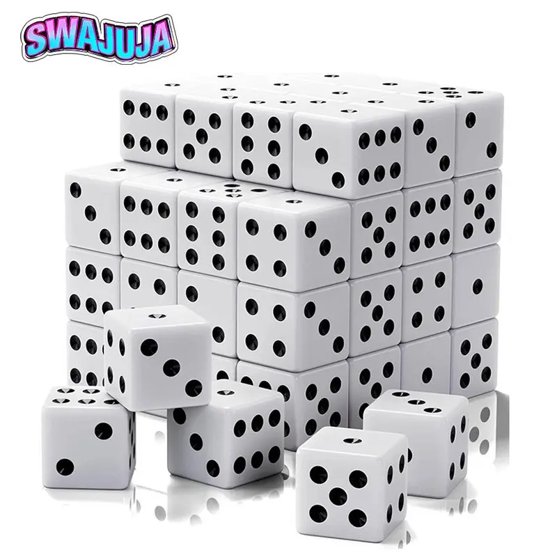 60 Pcs  standard dice, Dice Set, Dice Bulk, 16mm white opaque six-sided dice with black dots, Durable, suitable for dice games, group activities, board games, and classroom math