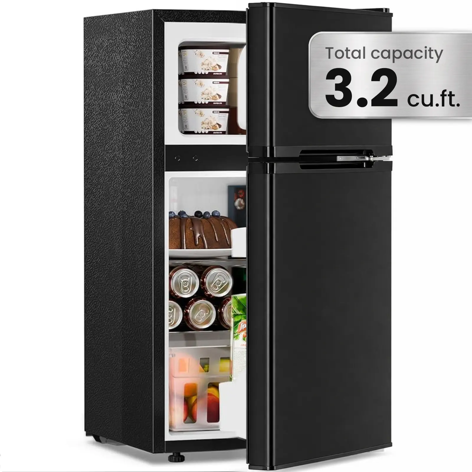 Antarctic Star 3.2 cu.ft Double Door Compact Mini Fridge with Freezer - Ice/Frozen Split, 32.48" Tall, Adjustable Temp, Mechanical Thermostat, Adjustable Removable Glass Shelves, Standard Plug, for Students, Apartment, Small Spaces (Mini Fridges Category)