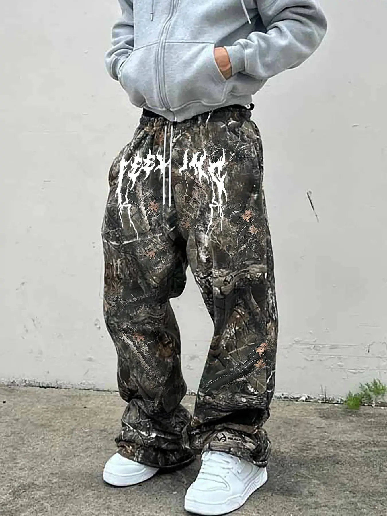 Men's Y2K Camo Pants Set, Trouser, Menswear, Vintage Branch Print, High Street Loose Fit, Camouflage, Casual Summer Streetwear, Cool and Practical, Clothes