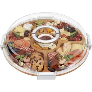 Charcuterie Board with Clear Lid, Picnic Portable Cheese Board Charcuterie Boxes, Meat Fruit Serving Tray Platter, House Warming Gifts New Home, Gifts for Women (White, 5 Compartments)
