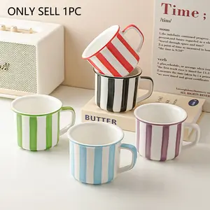 Retro Striped Ceramic Mug 450ML, Multicolor Enamel-Look Coffee Cup, Perfect for Daily Use & Gifting, Stylish and Durable Design