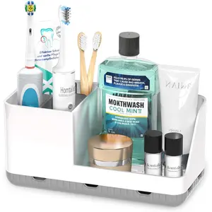 Detachable Bathroom Counter Toothbrush Holder, Detachable Organizer Storage for Electric Toothbrush and Toothpaste, Bathroom Decor Accessories for Countertop Shower Sink