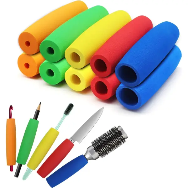 Easy Grip Utensil Foam Tubing, 10 Piece Set in 5 Sizes and Colors, Soft Foam Handle Grip Sleeve for Elderly and Weak Hands, Fits Pens Pencils Cutlery Toothbrush Crochet Hooks Combs and Everyday Tools