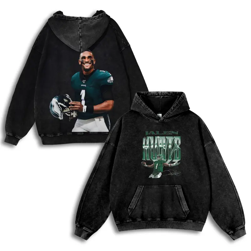 Jalen Hurts #1 Eagles Casual Washed Hoodie | Philly Phenom QB Gear, Eagle Nation Identity, Vintage Washed Dual-Threat Collector