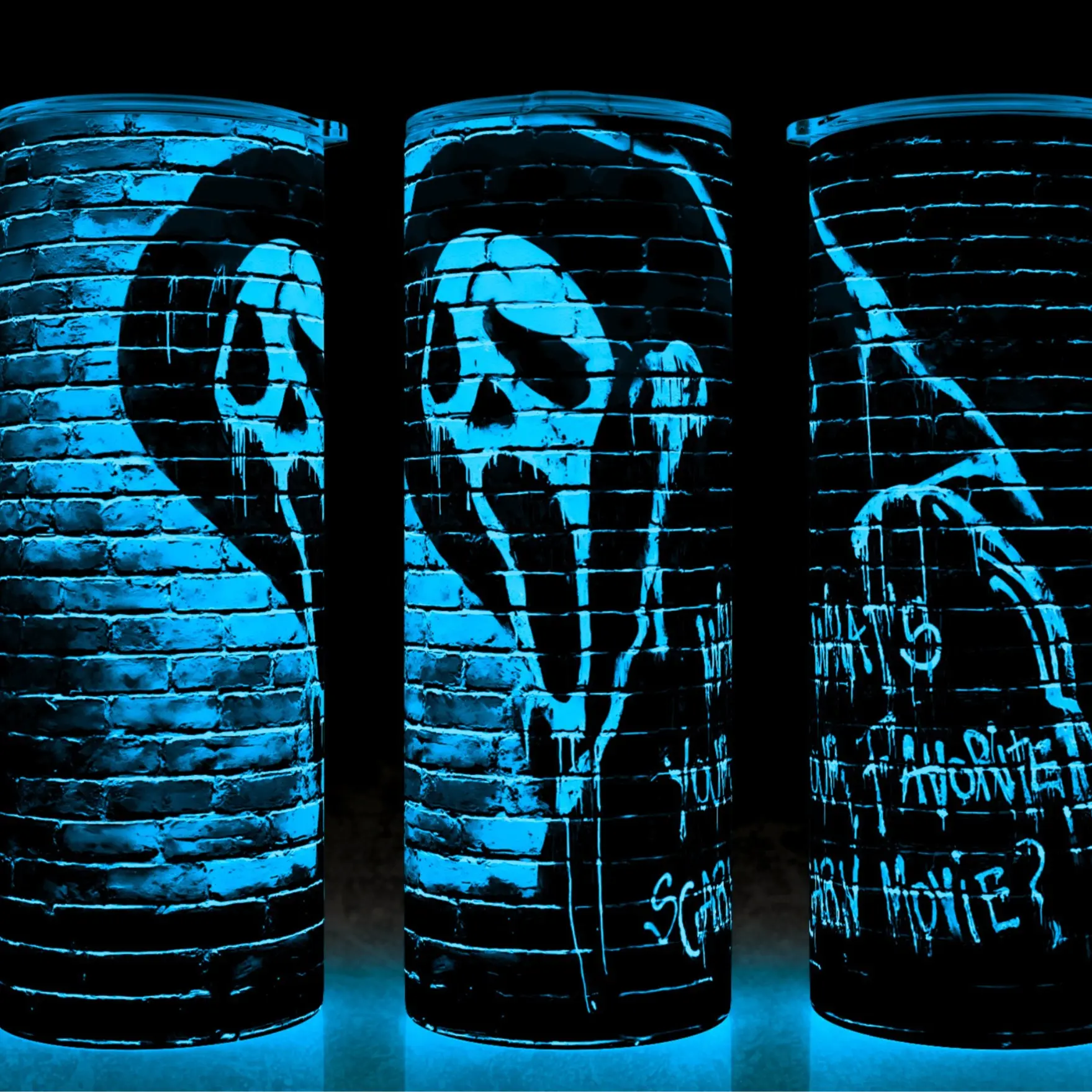 Glow in the Dark Scream Ghostface Whats Your Favorite Scary Movie Horror Movie Cup Mug Tumbler 20oz with Lid & Straw, Stainless Steel, Lightweight Design for Hydration - Reusable, Stylish