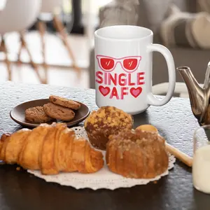 Single AF Coffee Mug - 12oz & 15oz Valentine's Day Drinkware, Ceramic, Washable, Ideal for Coffee and Tea Lovers