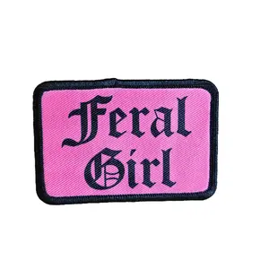 pink "feral girl" Girls and Boys Meme 2"x3" Morale Patch with Hook and Loop Backing patches