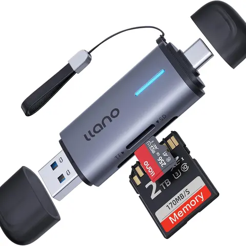 Llano 2-in-1 Dual-Slot USB-C Wired & C-to-USB Type-A Card Reader, Triple Safe Data Protection Multi-Device Universal Compatible Plug-and-Play Adapter for MicroSD/SDHC, Camera & Laptop Users, Usb-C Wired Card Readers