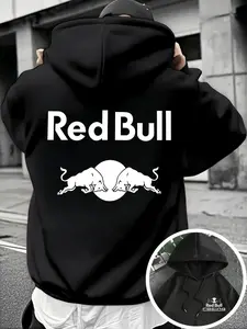 Men's Fall Winter Hooded Sweatshirt, Loose Fit Casual Sportswear, Random Print Design, Warm Fleece Lined Pullover Jacket