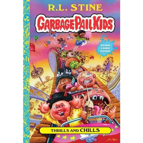 Used Hardcover Kid Books - R.L. Stine's Thrills and Chills (Garbage Pail Kids Volume 2), Jeff Zapata Illustrations, English Middle-Grade Reading Educational Supplies, 4 Bonus Stickers
