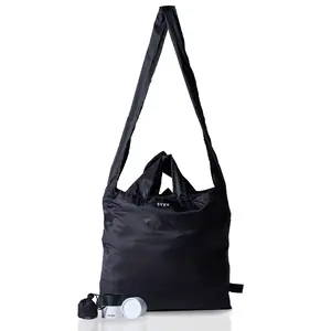 SYZY TETRA Nylon Foldable Tote Bag Compact Packable Crossbody Travel Bag Large Capacity Stylish Solid Color Beach & Shopping Tote for Women 13"x16" Micro-pouch 2"x1.75"x1"