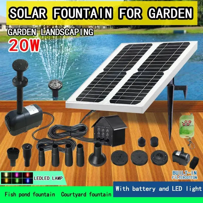 Solar Powered Centrifugal Water Pump with 18V 20W Solar Panel, 3.6kg Weight, 250-350cm Lift Head, Backup Battery, LED Lights for Outdoor Garden Fountains, Garden Landscape (Sports & Outdoor, Water Sports, Boating)