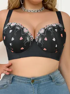 1/2PCSWomen's Plus Size Embroidered Bra,Underwire  Lift Anti‑sagging Comfort Bra, Support Wide Underband Wide Straps Adjustable Cover Side Breasts Slimming Daily Wear