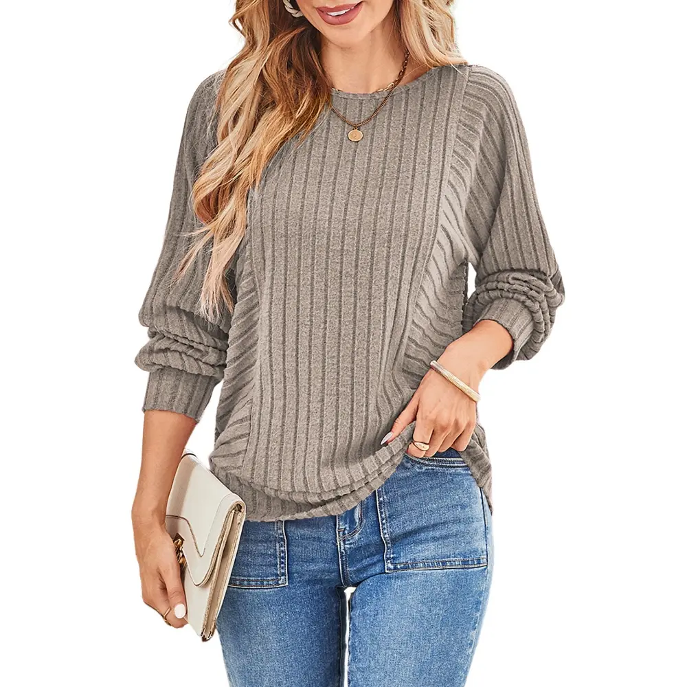 Dokotoo Womens Soft Long Sleeve Crewneck Shirts Fall Casual Loose Fit Knit Tops Blouses