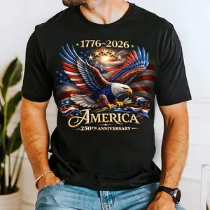 America 250th Anniversary Patriotic Shirt, USA 250 Years 1776-2026 Commemorative Tee, Bald Eagle American Pride Apparel, Fourth of July Independence Day Wear, Red White Blue USA Souvenir Gift for American Heritage Celebrations