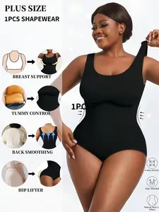 1pc of Plus-Size Women'S Seamless Bodysuit for Tummy Control And Lifting, Suitable for Year-Round Wear, Stylish And Versatile, Fully Covering The Hips