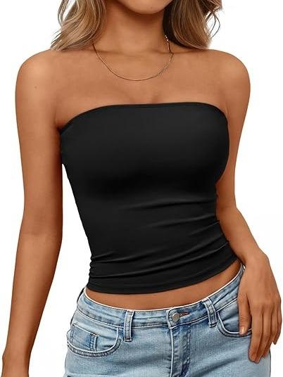 Women's Strapless Bandeau Crop Top Backless Casual Everyday Minimalist Womenswear Aesthetic Fit Fit