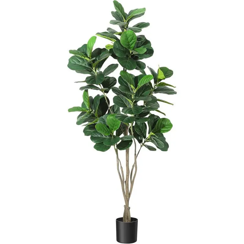 6FT Multi-Stem Artificial Fiddle Leaf Fig Tree - Silk Leaves, Stable Pot, Photorealism Design, Decorative Indoor/Outdoor Accent for Home Office, Balcony, Restaurants, Birthday Gifting, Natural Look, Housewarming