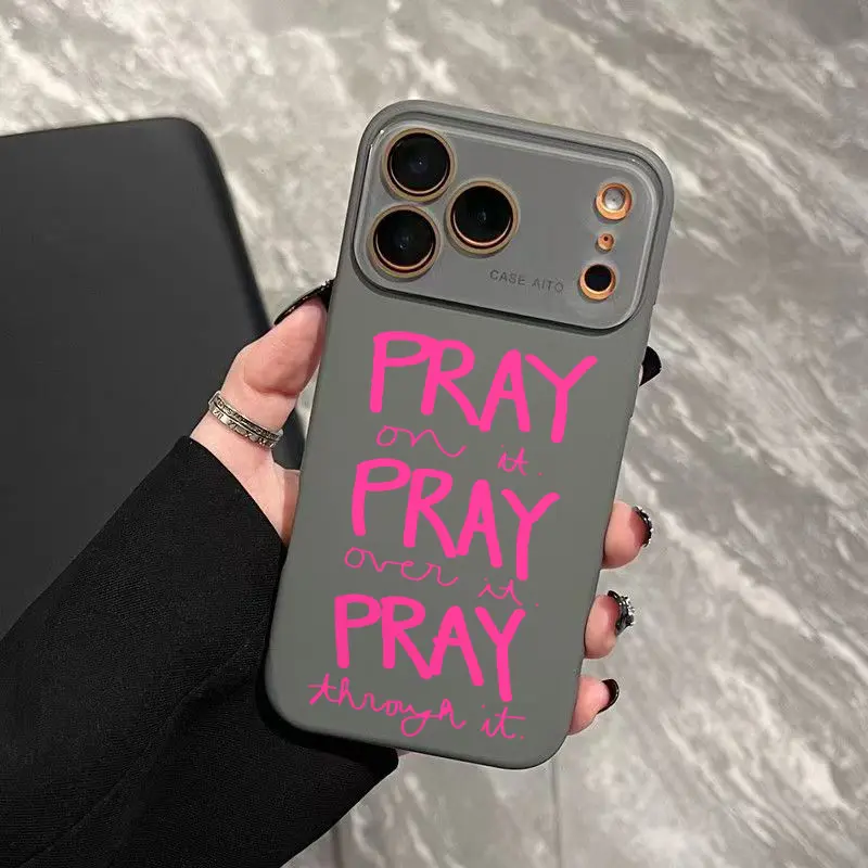 Faith Pray Declaration Pattern Silicone Phone Case Combining A Durable Shockproof Frame And Bold Prayer Typography With Ultra Skin friendly Touch All Inclusive Lens Phone Case Suitable for Apple 17 16 15 14 13 12