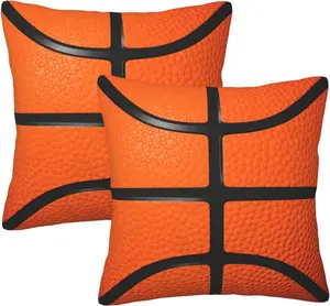 Basketball Print Throw Pillow Covers 18x18 Inch, Set of 2 Double-Sided Sports Ball Design Decorative Pillow Cases, Orange Basketball Pattern Cushion Covers for Boys Bedroom Sports Room Game Room
