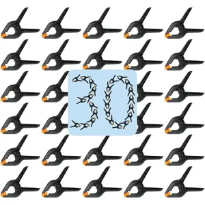 30 Pack 3.5 Inch Plastic Spring Clamps, Black Heavy Duty Clips, Spring Clamps for Backdrop Stand, Woodworking, Crafts, Photography, Banner, Balloon Arch Garland Clips, Small Clamp with Soft Tips