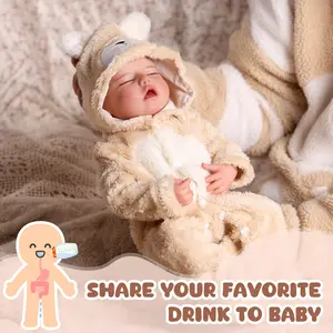 BABESIDE Drink and Wet Reborn Baby Doll – 17 Inch Realistic Sleeping Newborn, Can Drink Water & Pee, Full Body Soft Vinyl  Real Life Baby Doll Girl in Bear Outfit, for Kids Age 3+