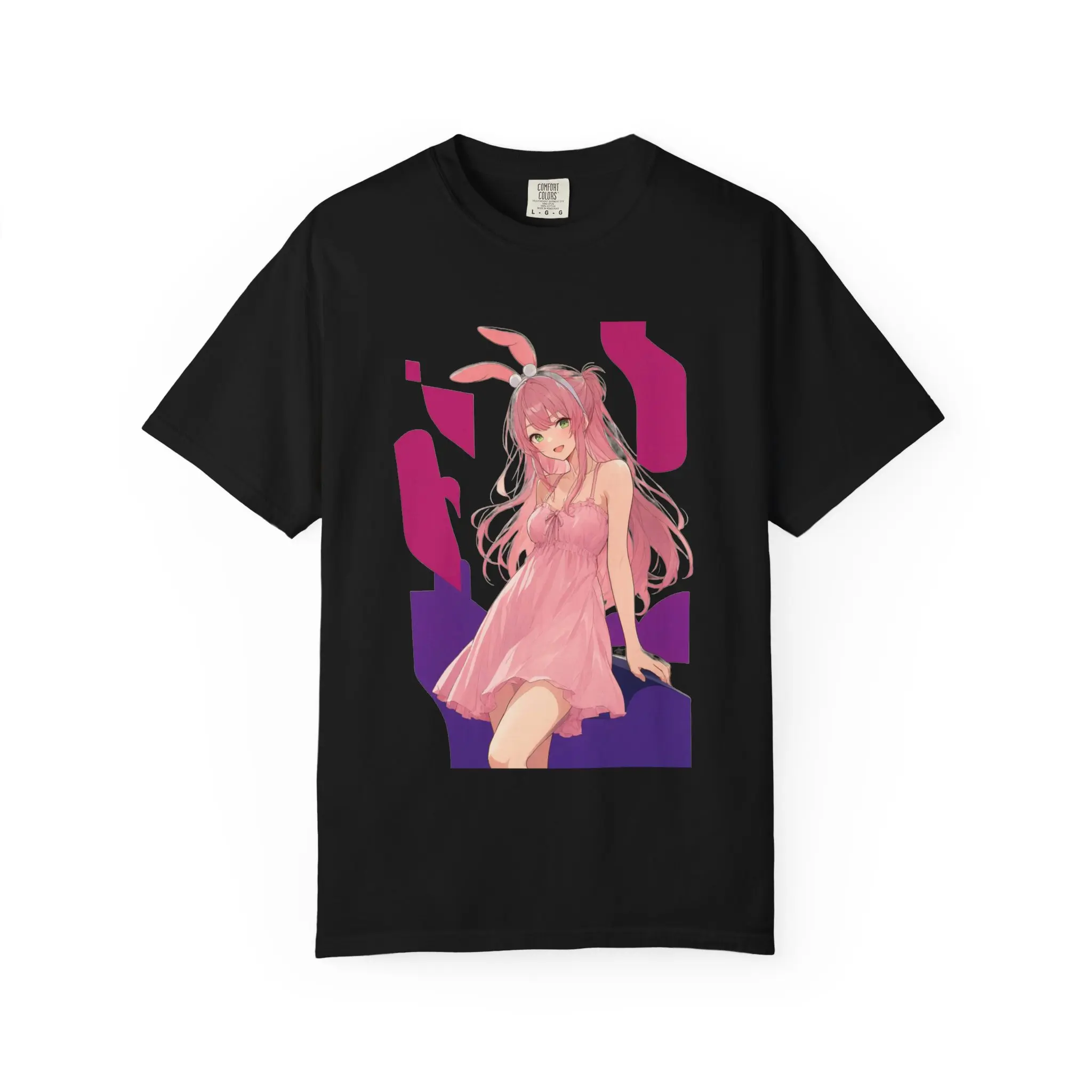 Pink Bunny Girl anime art T-shirt | kawaii pastel illustration