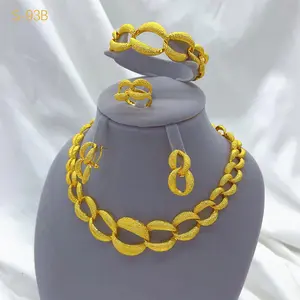 France Dubai 24k Gold Color Jewelry Set For Women Luxury Bridal Wedding Necklace And Earrings Set African Choker Party Gifts