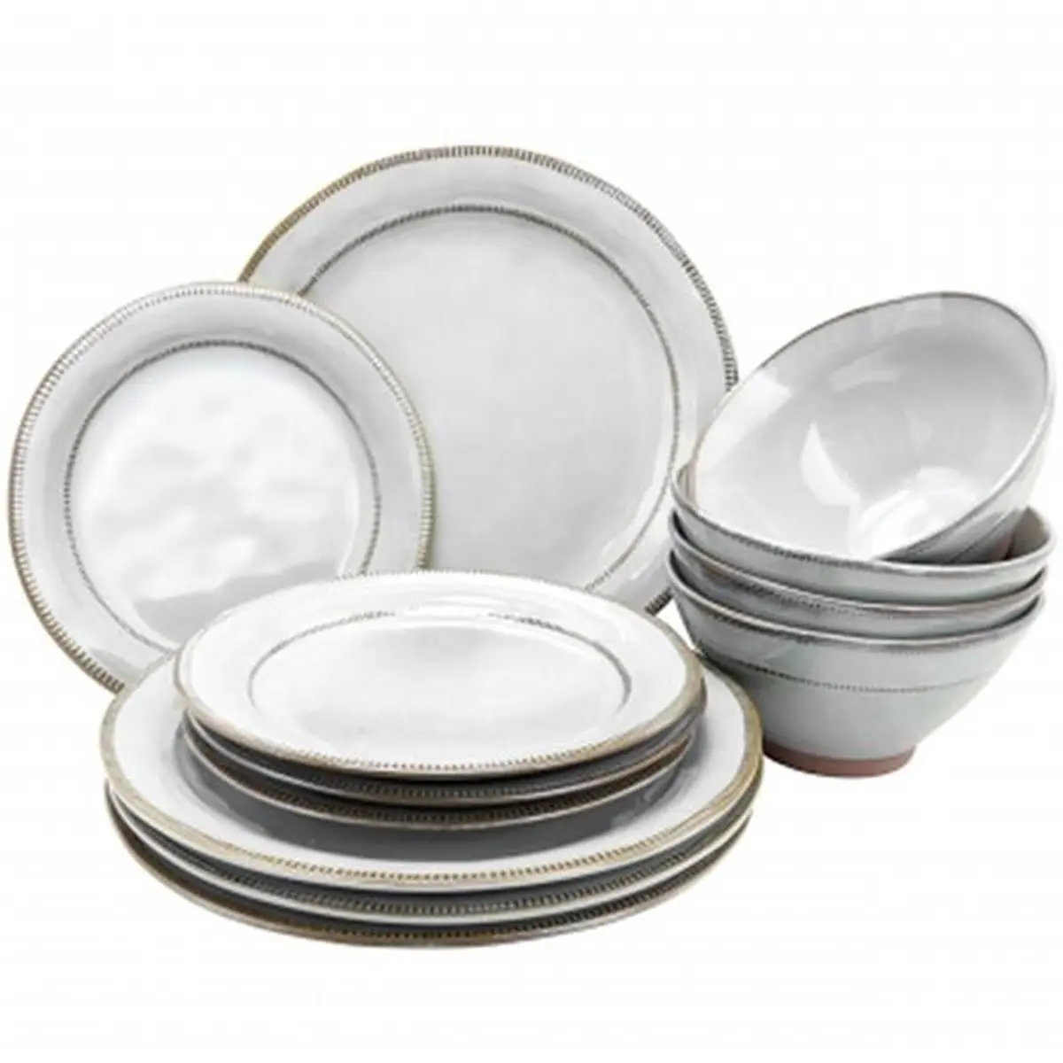 212 MAIN Gibson Terranea Artisanal Hand-Painted Stoneware Tableware Set - 12-Piece White Dinner Set for 4, Everyday-Use Tableware Kit, Dinner Sets