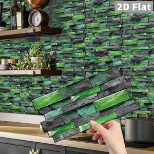12/24/48 Sheets Classic Green Gray Self-Adhesive Tile Sticker Backsplash Wall Sticker, Striped Marble Vinyl Bathroom Kitchen Home Decor DIY Seamless Splicing Sticker, Decorative Decal, Removable Decorative Backsplash