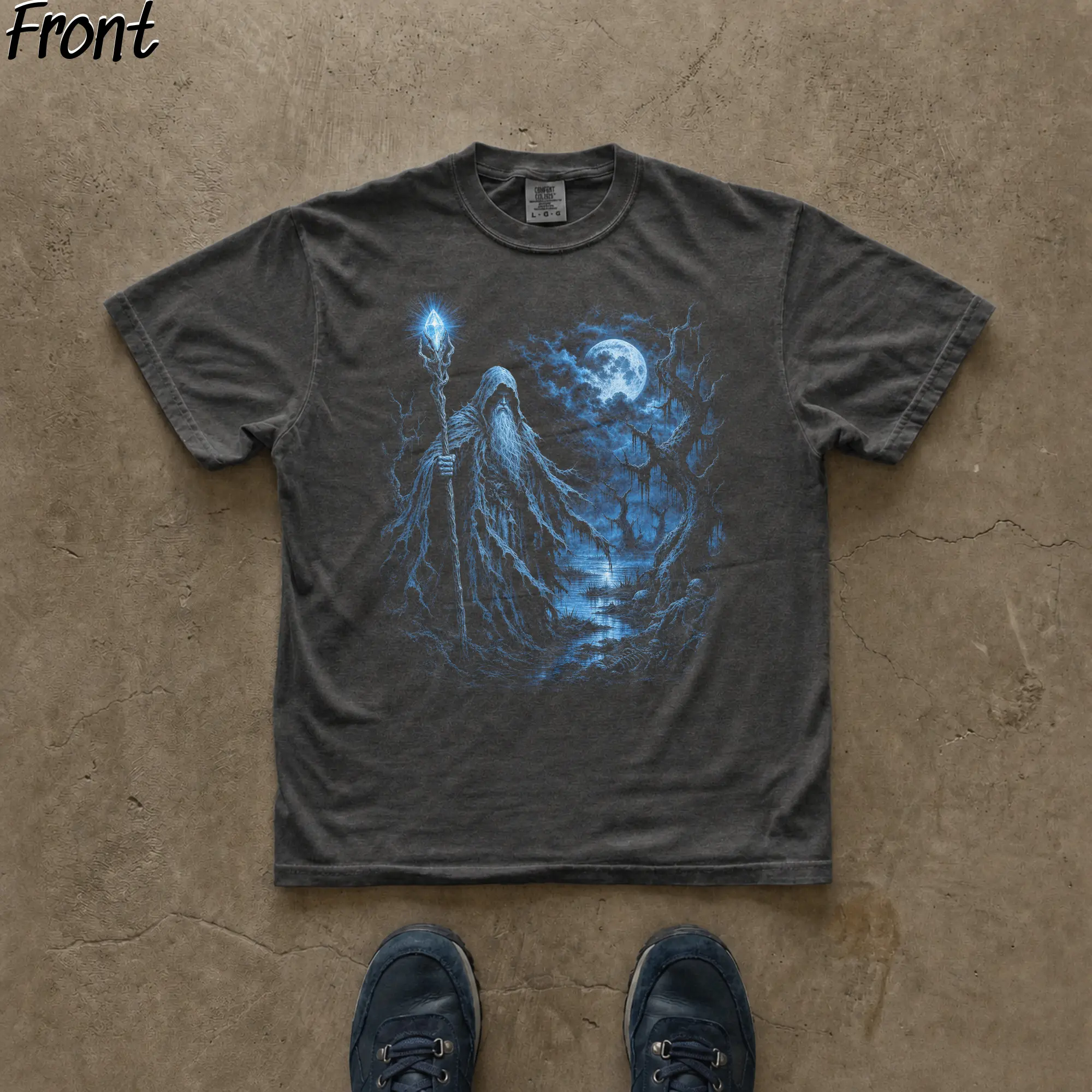 Vintage Dark Wizard Graphic Tee, Moon Sorcerer Shirt, Fantasy Wizard Shirt, Retro Fantasy Clothing, Funny Renaissance Faire Top, Dark Souls Aesthetic, Fantasy Ring, Gift for Fantasy Lovers