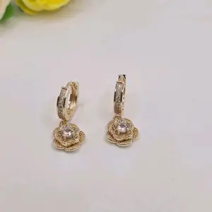 Rose's  beautiful earrings, hoops style clear stones, fashion GOLD-PLATED non tarnish gold jewelry accessories women dangle earring