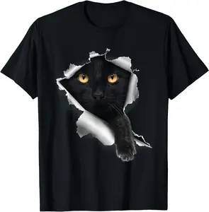 Cute Cat Design Trendy Versatile Slimming Breathable Comfortable 100 Cotton Black Cat T Shirt Top Casual 0629D 818