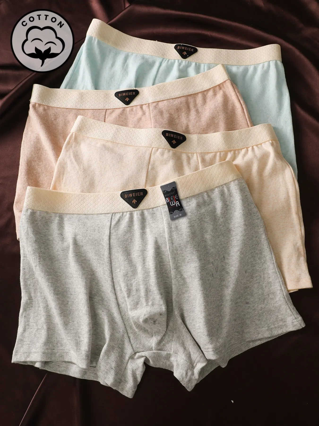 4 Pcs Biweier Men's Solid Color Cotton Boxer shorts, Soft Skin-Friendly Underwear, All-Season Wear, Ideal for Home and Commute, Perfect Gift for Guys, Undergarments