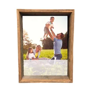 360 Stand Rustic Farmhouse Gray Wood Square Photo Frame - 8x8 in Shadow Box for Home Decor, Room Photo and Memory Display
