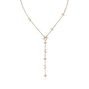 Ettika Delicate Celestial Lariat Necklace - 18 Inch Gold Tone or Rhodium Plated Brass with Cubic Zirconia Sparkle for Elegant Outfits