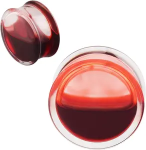 2Pcs Acrylic Red Liquid Blood Double Flare Ear Tunnels Expander Plugs Stretcher Gauge 0g-5/8