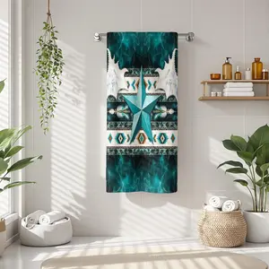 1Pc Bohemian Star with Feathers and Geometric s Bathroom Hand Towel Bath Towel, Multiple Size Microfiber Towel, Ultra-Soft Quick Dry and Absorbent Polyester Large Bath Towel, Unique Home Decorative Kitchen Towels,