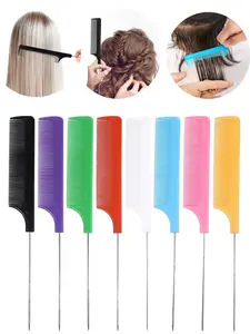 8pcs Simple Pointed Tail Comb Steel Needle Hair Styling Combs, Dyeing Dividing Long Tail Comb, Cutting Partition Comb, Set, Durable Hairdressing Comb