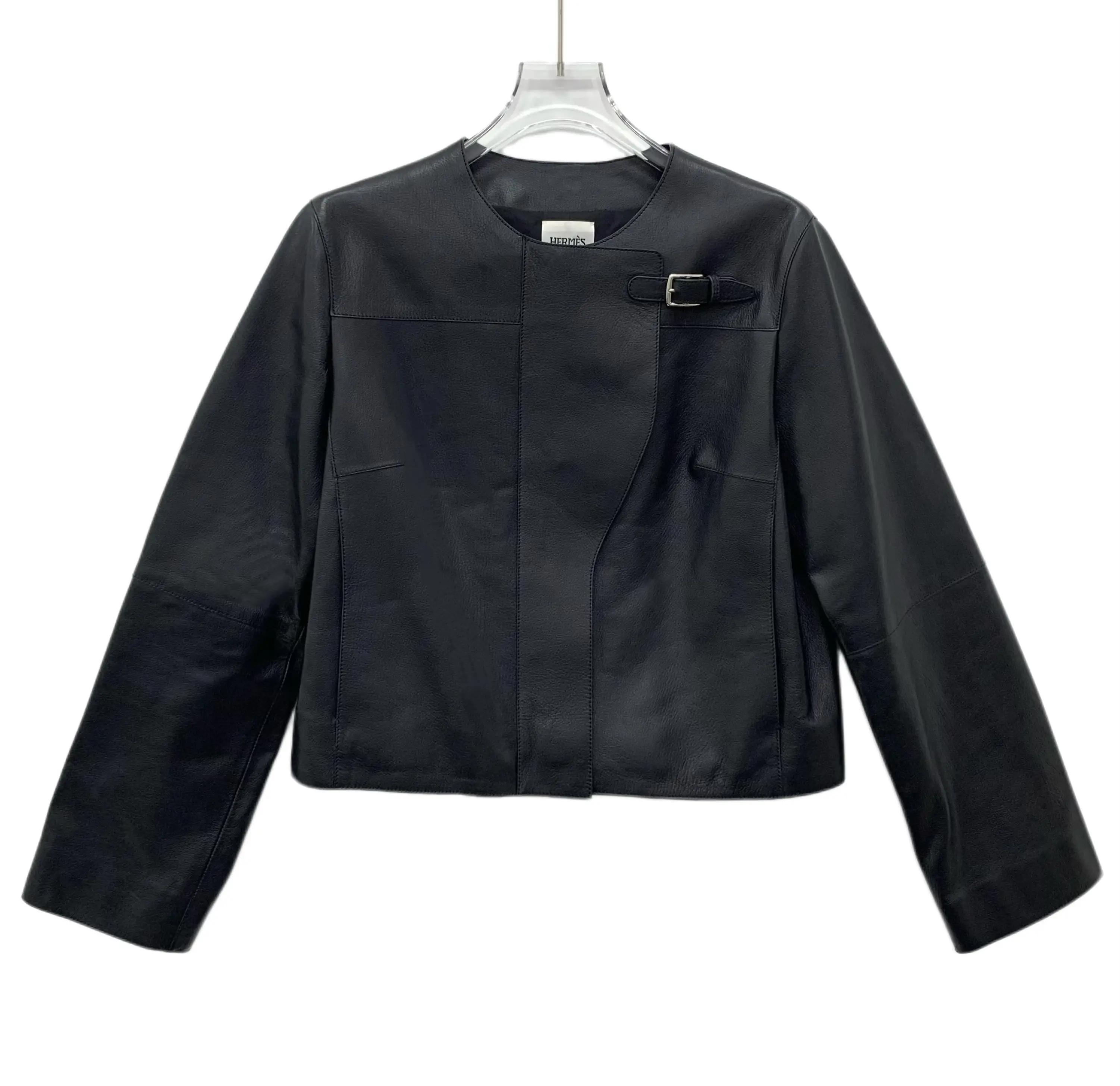 RDLT— Hermès Black Buckle Lambskin Leather Jacket Size 36