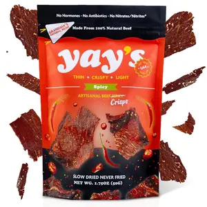 Yay's Snacks Sweet and Spicy Beef Crisps | Crispy, Crunchy, High Protein Snacks | Spicy Beef Jerky with 12G Protein Snacks Per Bag | Healthy Meat Snacks Non-GMO, USA Made - 1 Packs (1.75 Oz Each)