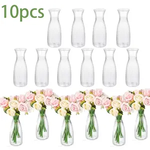 Striped Plastic Vase Set, 10 Transparent Bouquet Containers, Ideal for Coffee Tables and Weddings, Decorative Flower Vase, Home Decor Accessories