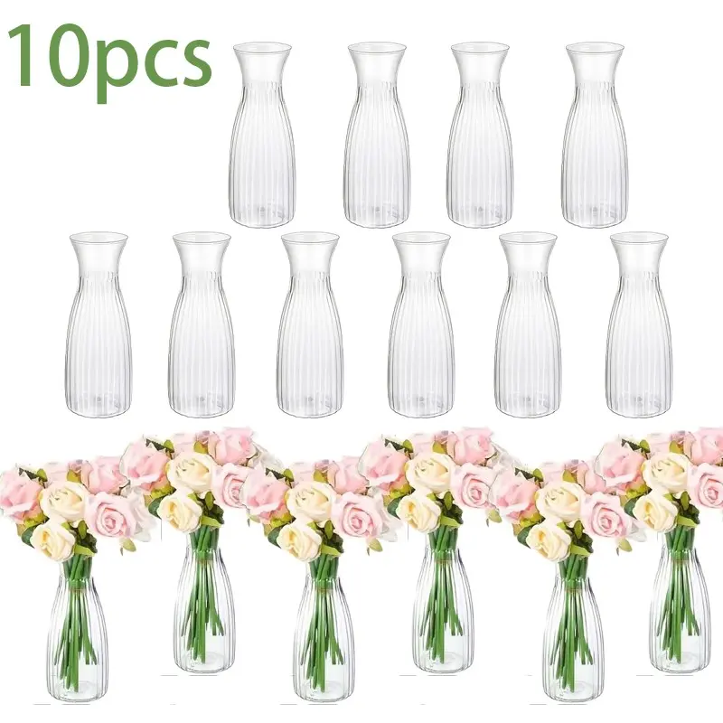 Striped Plastic Vase Set, 10 Transparent Bouquet Containers, Ideal for Coffee Tables and Weddings, Decorative Flower Vase, Modern Plant Vase, Plastic Vases for Flowers, Home Decor Accessories