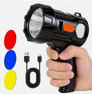 Heavy Duty Solar Powered Spotlight, Long Range Rechargeable Flashlight with USB Cable, Waterproof Search Light for Hiking Outages