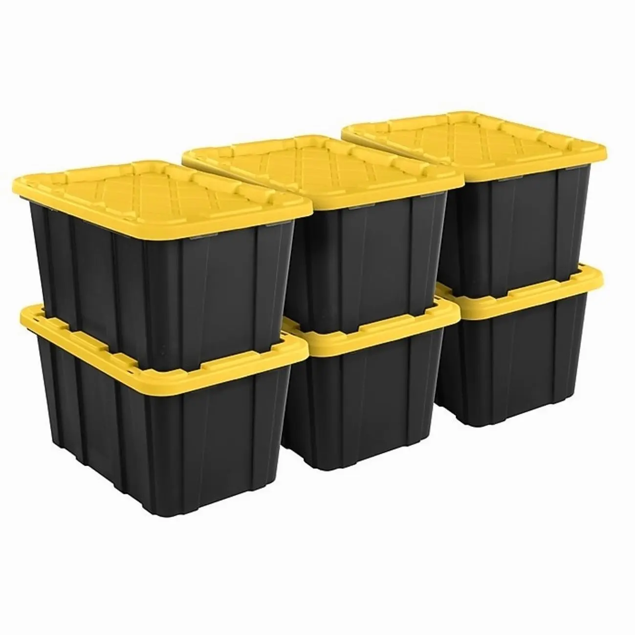 Sterilite 27 Gallon Industrial Garage Tote with Snap-on Lid, Plastic, Yellow/Black, 6/Carton (50659Y06)