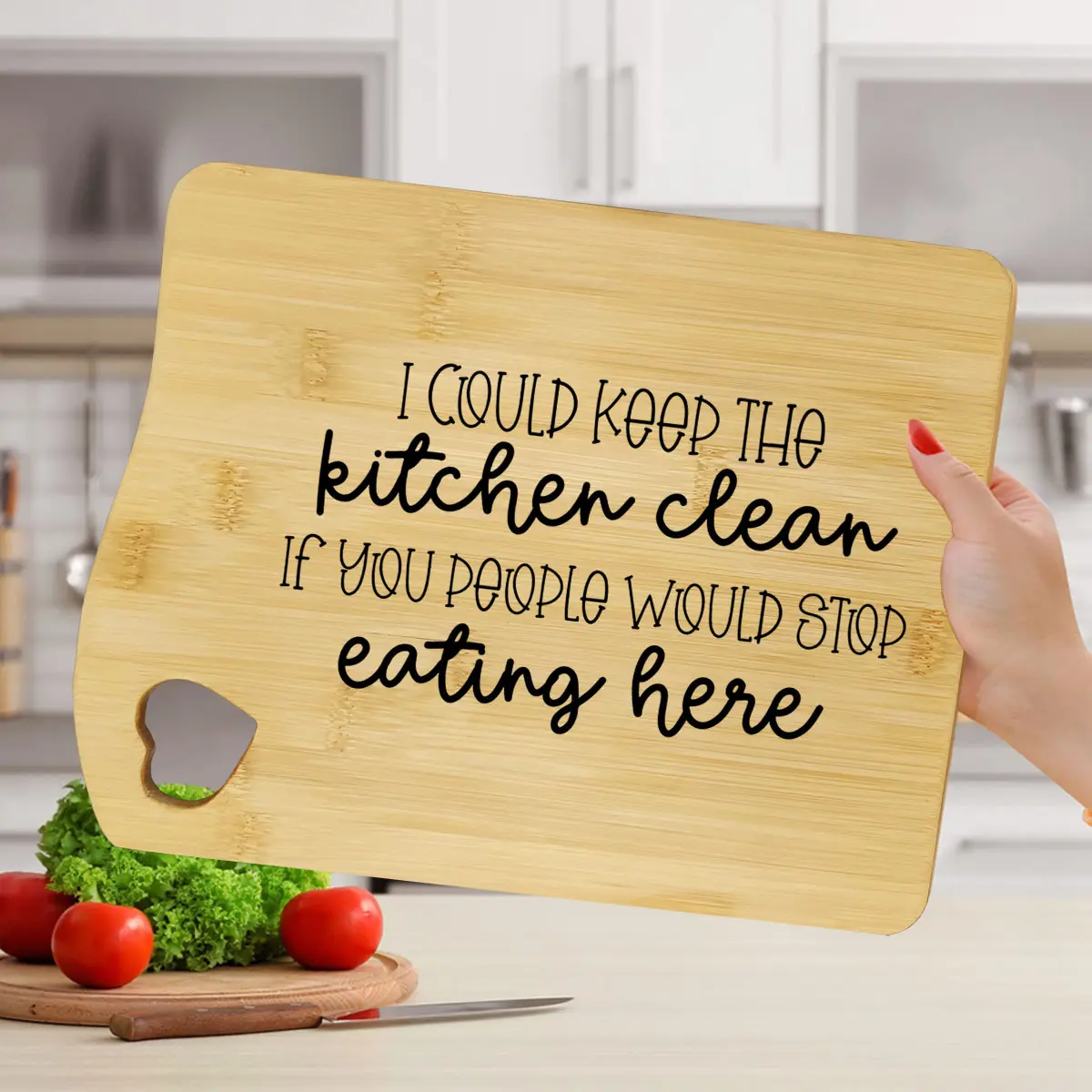 1 PC Creative Quotes Cutting Board, Simple Style Bamboo Chopping Board, Love Handheld, Heartwarming Kitchen Supplies, Mother's Day Gift, Creative New House Gift, Kitchen Utensils Kitchen Accessories, Cooking Cutting Board