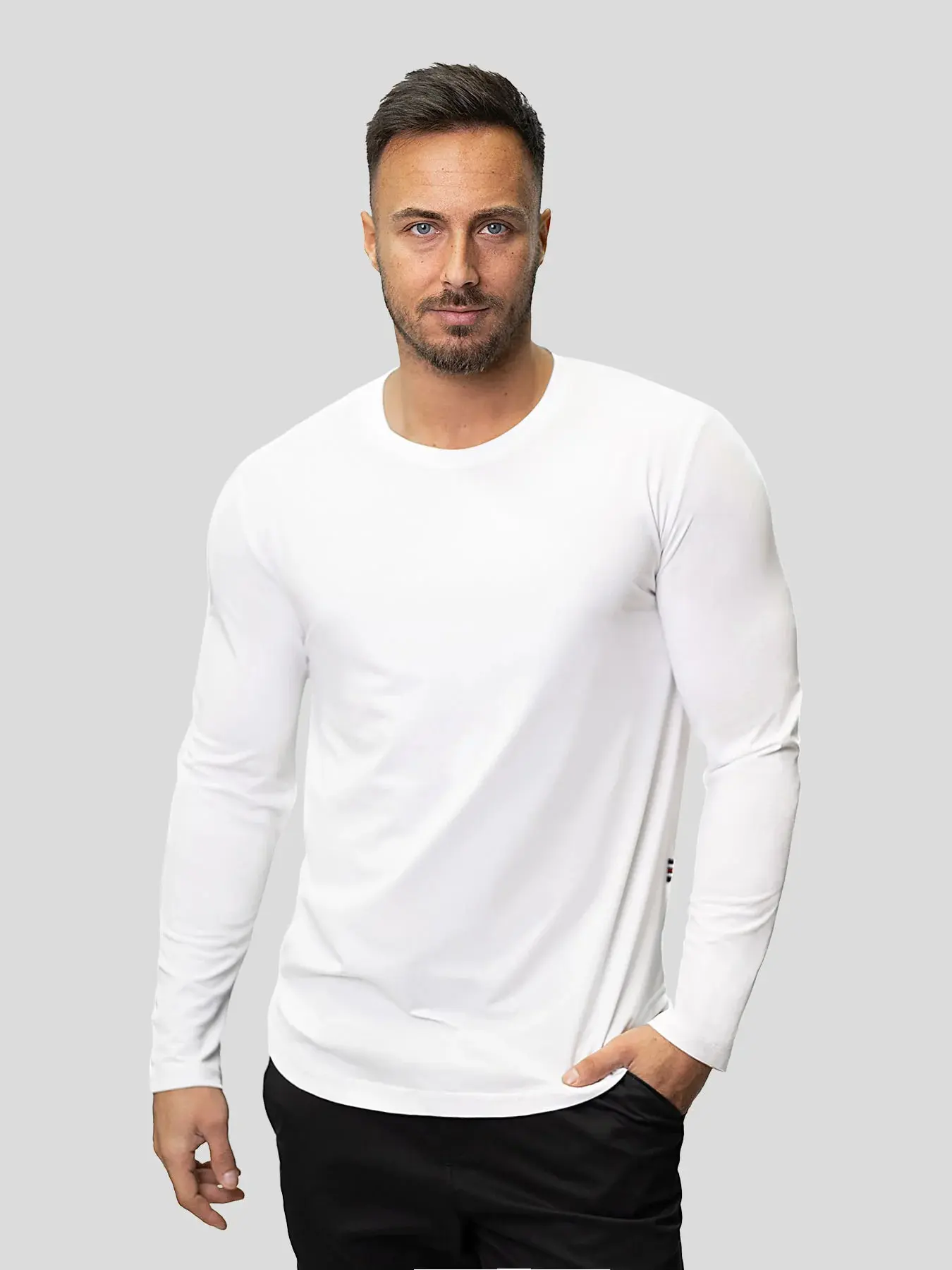 Fioboc Men's StaySmooth Long Sleeve Curve Hem Tee - Classic Fit Streetwear Casual Crewneck Basic Top Round Neck Tshirt